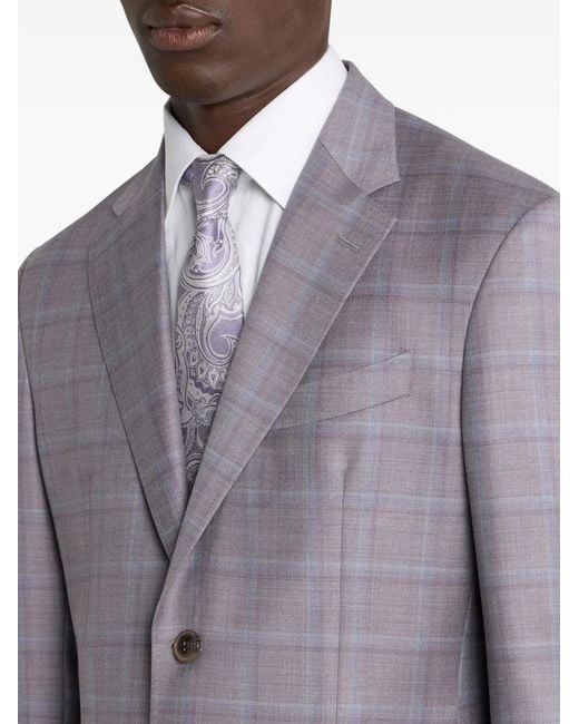 Etro Gray Checked Single-Breasted Suit for men