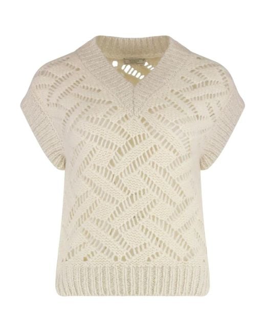 Peserico Natural Short-Sleeved Open-Knit Sweater