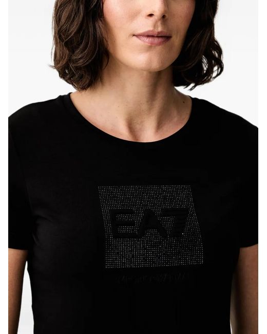 EA7 Black Rhinestone-Embellished T-Shirt