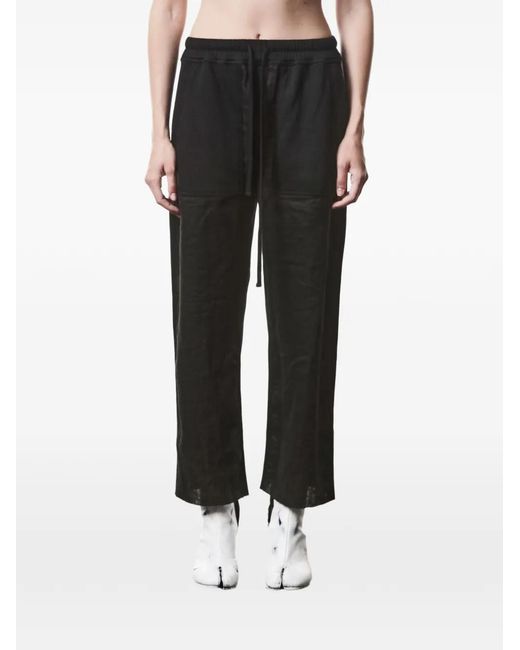 Thom Krom Black Drawstring Patch Cotton Trousers
