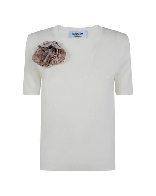 Blugirl Blumarine Gray Floral-Appliqué Short-Sleeve T-Shirt