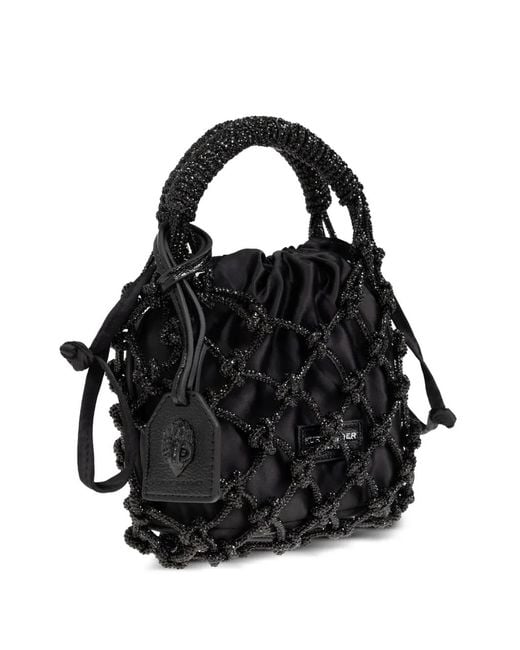 Kurt Geiger Black Small Macramé Crystal-Embellished Tote Bag