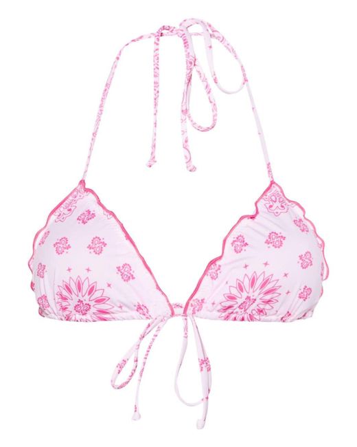 Mc2 Saint Barth Pink Bandana-print Triangle Bikini Top