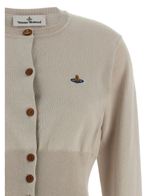 Vivienne Westwood Natural Embroidered-Logo Crop-Length Cardigan