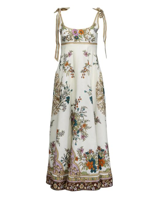 ALÉMAIS White Floral Tie-Strap Midi Dress