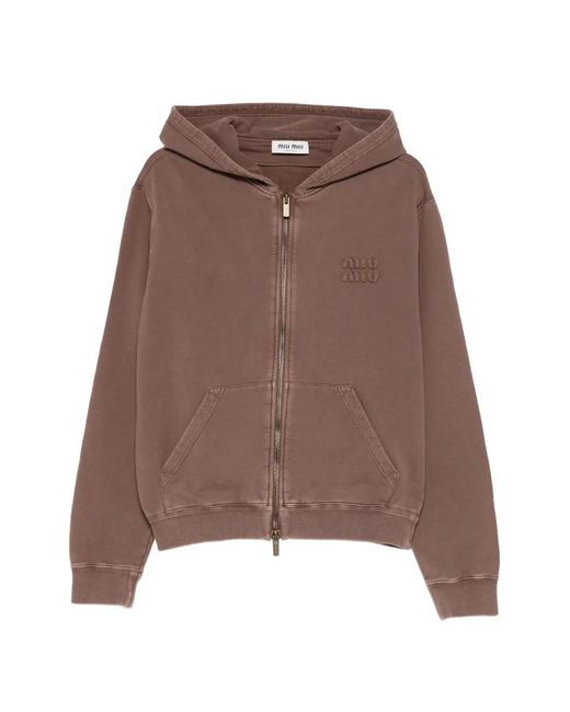 Miu Miu Brown Embroidered Zip Hoodie