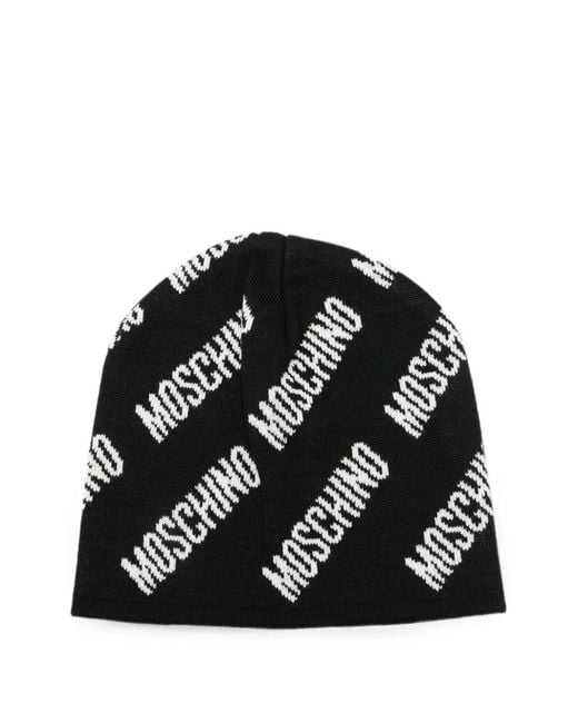 Moschino Black Logo-Print Beanie Hat for men