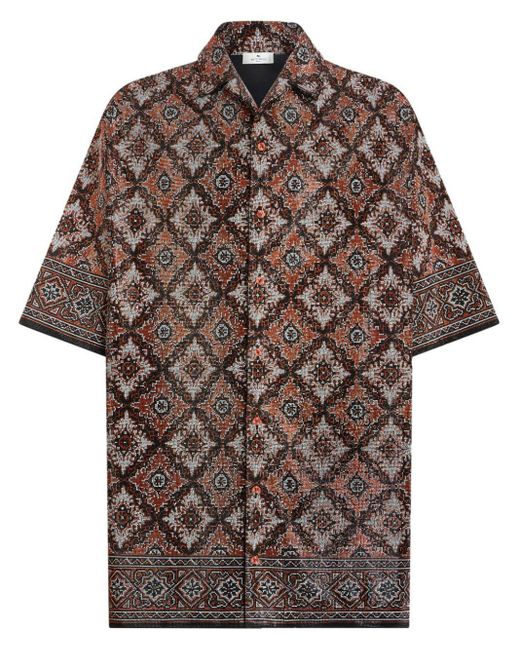 Etro Brown Stud-embellished Silk Shirt for men