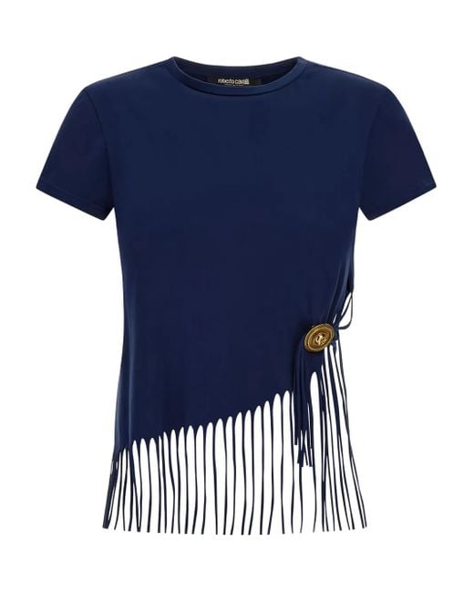 Roberto Cavalli Blue T-Shirt mit Fransen