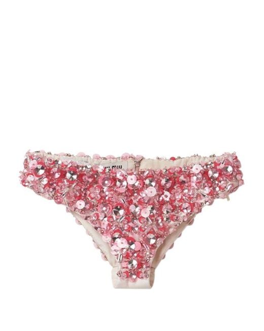 Miu Miu Pink Sequin-embellished Slip-on Briefs