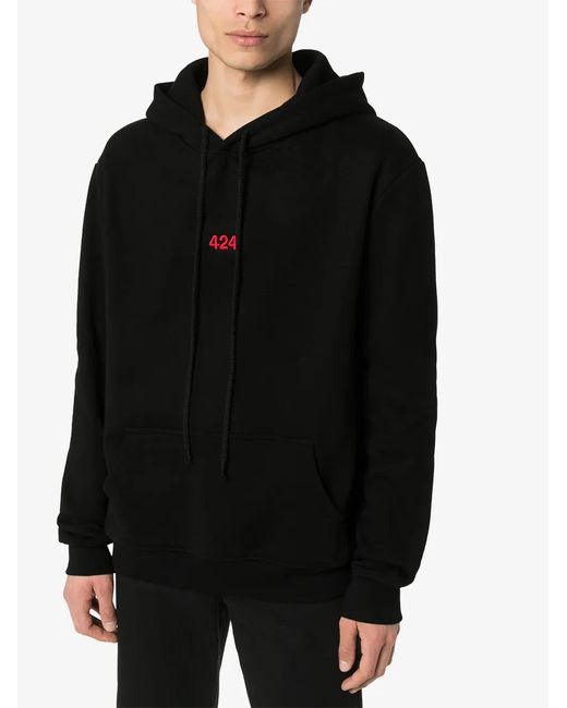 424 Black Logo-Embroidered Hoodie for men
