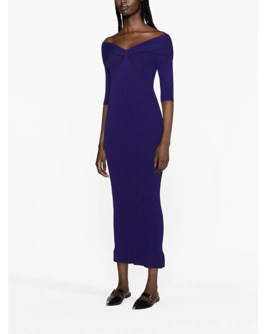 Philosophy Di Lorenzo Serafini Blue Off-Shoulder Knitted Midi Dress