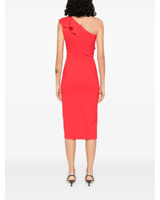 Nissa Red Ruffled Midi Dress
