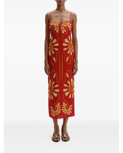 Cala De La Cruz Red Paloma Floral Midi Dress