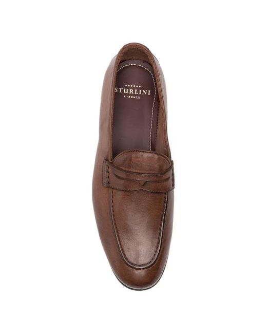 STURLINI FIRENZE Brown Leather Penny Loafers for men