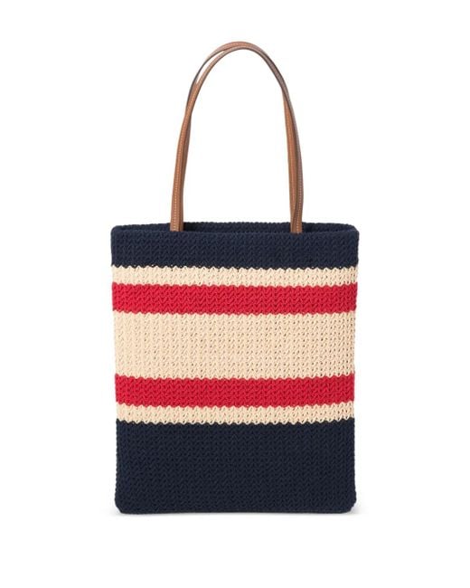 Miu Miu Red Striped Crochet Tote Bag
