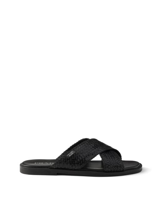 Prada Black Crisscross Slides for men