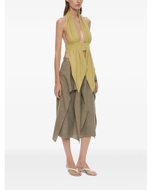 Christopher Esber Yellow Stripe-Pattern Draped Halter Top