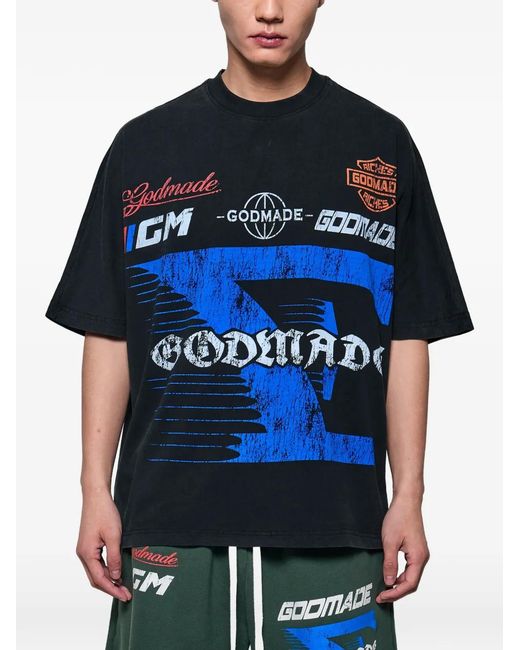 GODMADE Blue 7 Speed Graphic-Print T-Shirt for men