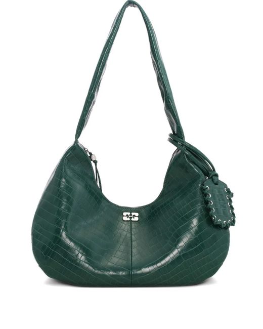 Ganni Green Crocodile-Embossed Shoulder Bag
