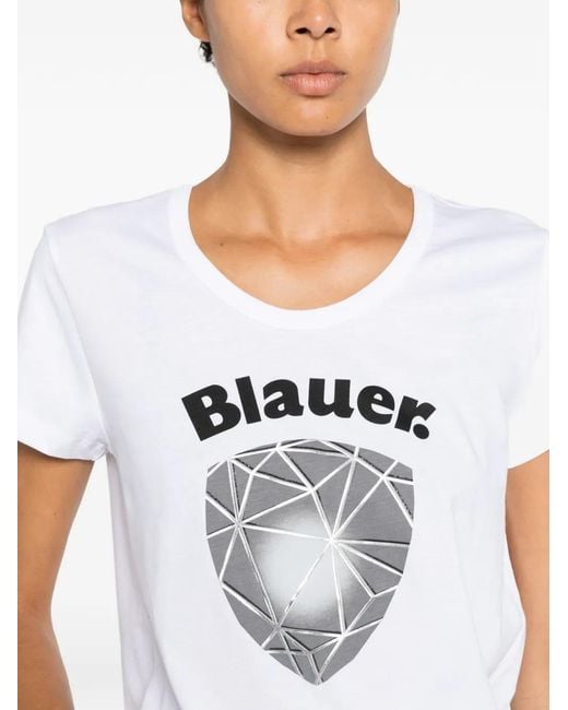 Blauer White Logo-Print Crew-Neck T-Shirt