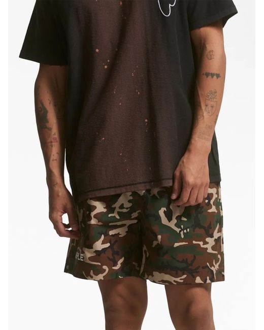 Purple Brand Brown Logo-Print Camouflage Shorts for men