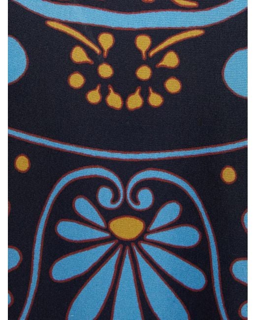 LaDoubleJ Blue Geometric-Print Silk Kaftan