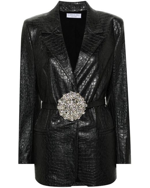 Loulou Black Crocodile-embossed Leather Jacket