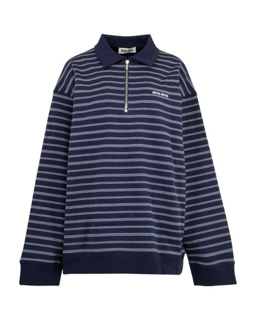 Miu Miu Blue Gestreiftes Sweatshirt mit Polokragen