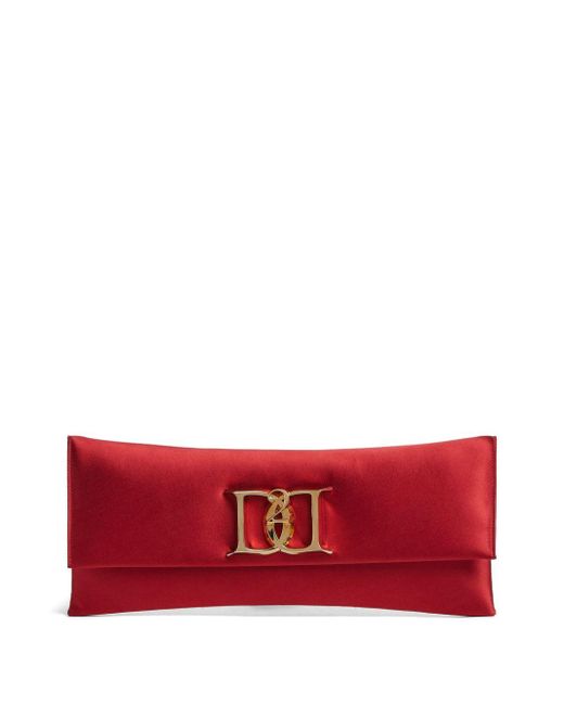 DSquared² Red Logo-Plaque Satin Clutch Bag