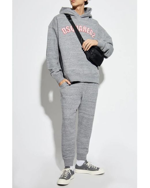 DSquared² Gray Relaxed Fit Hoodie With Front Kangaroo Pocket for men