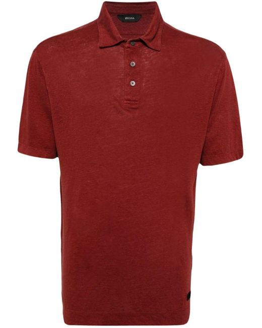 Zegna Red Shorts-sleeved Linen Polo Shirt for men