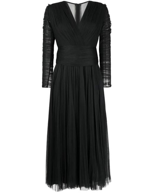 Ana Radu Black V-Neck Long-Sleeve Midi Dress