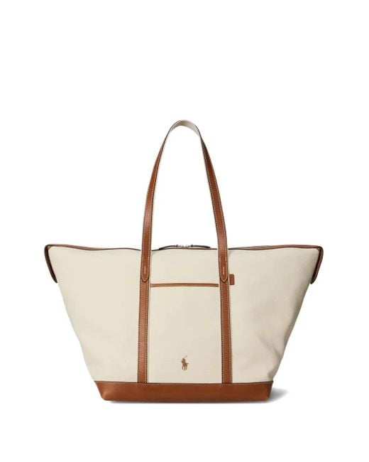 Polo Ralph Lauren Natural Bellport Leather-Trimmed Canvas Tote Bag