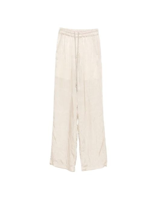 Rick Owens White Drawstring Wide Leg Trousers