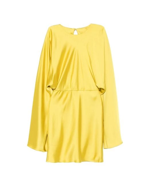 Norma Kamali Yellow Obie Cape-Sleeve Dress