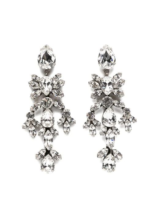 Ermanno Scervino White Crystal-Embellished Drop Earrings