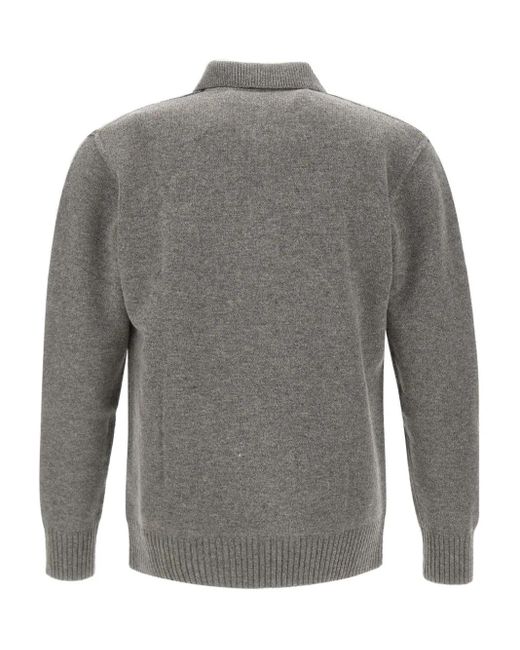 Paolo Pecora Gray Geometric-Pattern Polo-Neck Sweater for men