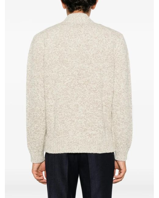 Lardini White Zip-Up Marl-Knit Cardigan for men