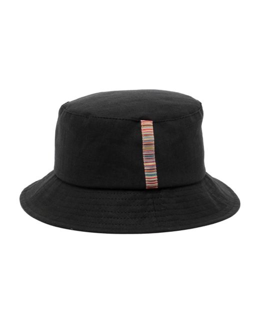 Paul Smith Black Striped Linen Bucket Hat for men