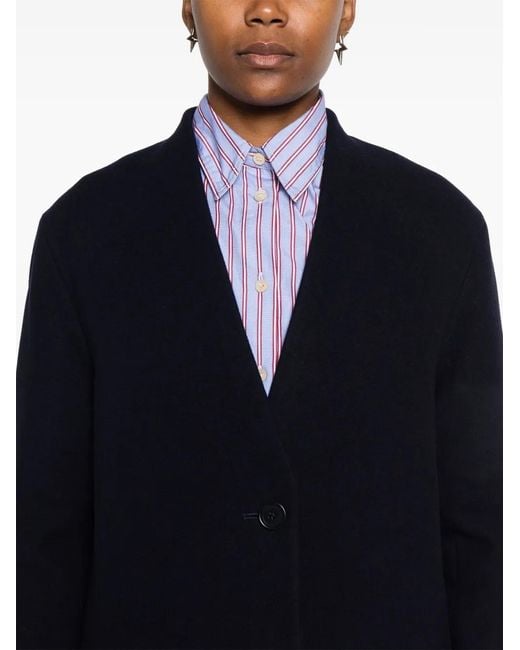Aspesi Blue Virgin Wool-Cashmere Single-Breasted Coat