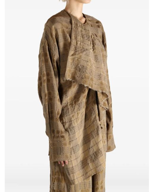 Uma Wang Brown Draped Checked Top