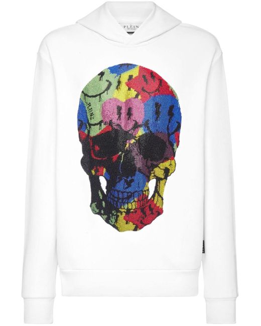 Philipp Plein White Skull-embellished Sweatshirt for men
