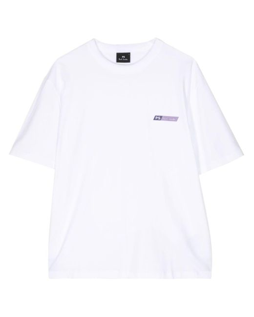 PS by Paul Smith White Slant Logo-print Stretch-cotton T-shirt for men