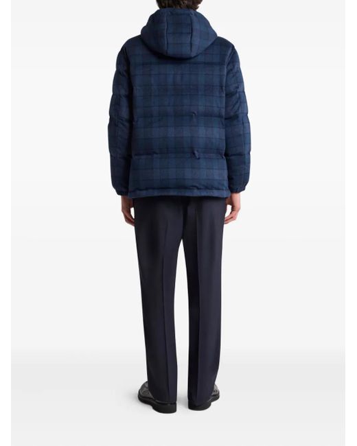 Etro Blue Check-Pattern Hooded Jacket for men