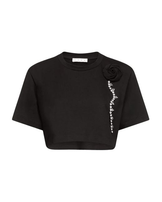 Area Black Crystal-Embellished Cropped T-Shirt