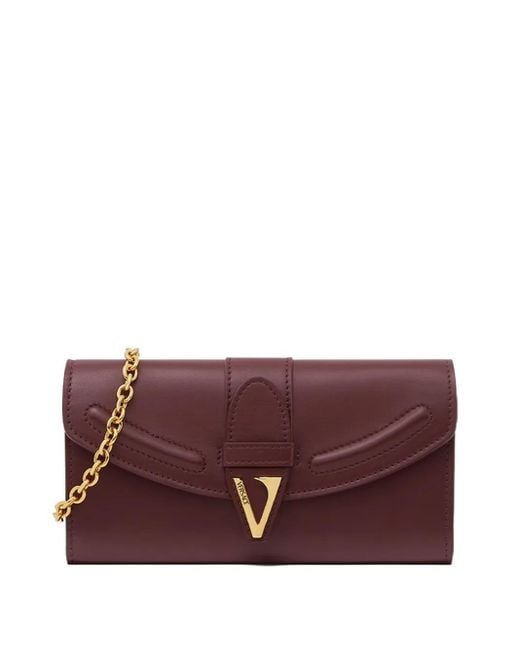 Versace Purple Logo-Detail Leather Clutch