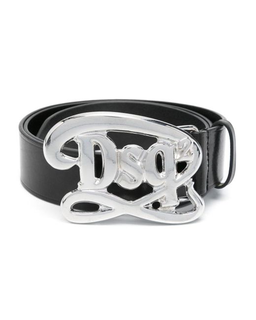 DSquared² Black Logo-buckle Leather Belt for men