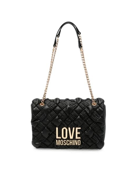 Love Moschino Black Quilted Logo-Plaque Shoulder Bag