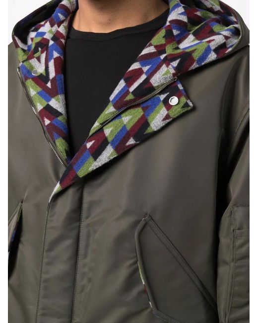 Valentino Garavani Gray Optical-Print Parka Coat for men